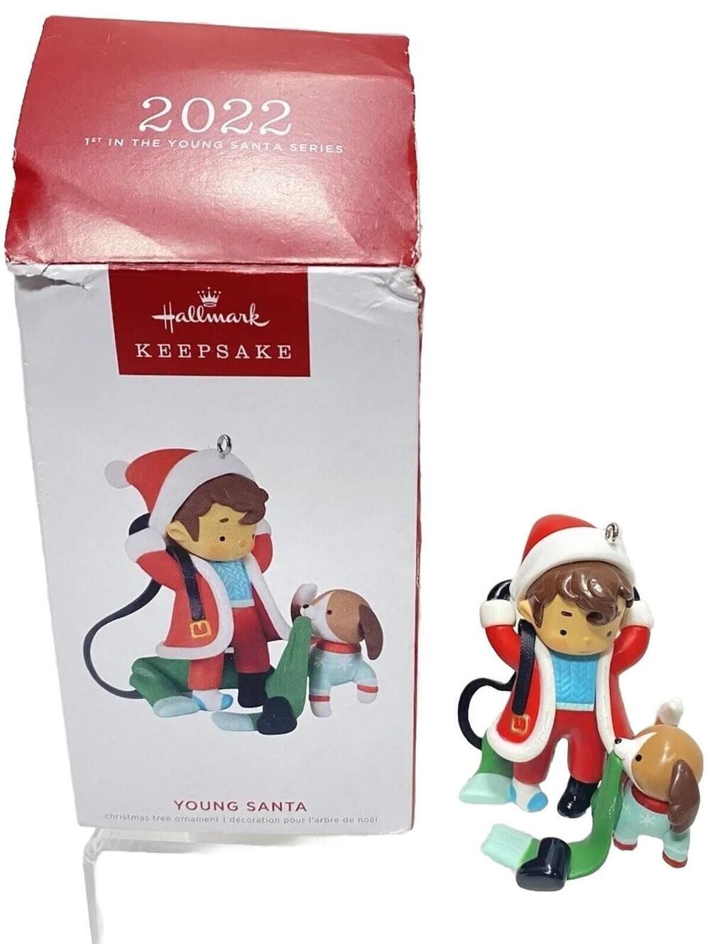 Brand New Saint Nick Young Santa with Dog Christmas Tree Hallmark Ornament Decor